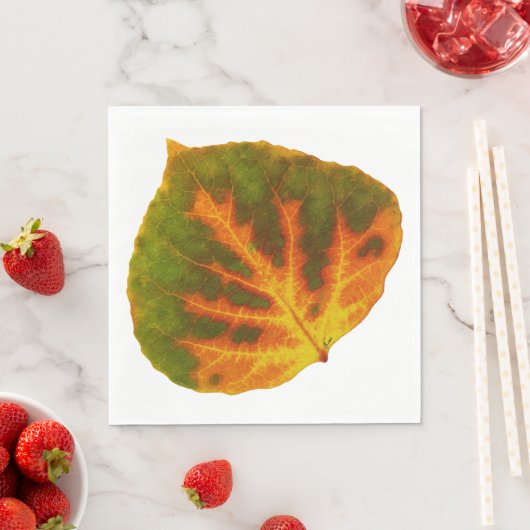 Grünes Orange und gelbes Aspen Leaf #1 Serviette (Beispiel)