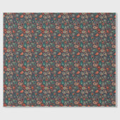 grünes orangefarbenes Paisley-Muster auf dunkelbla Geschenkpapier (Flach)