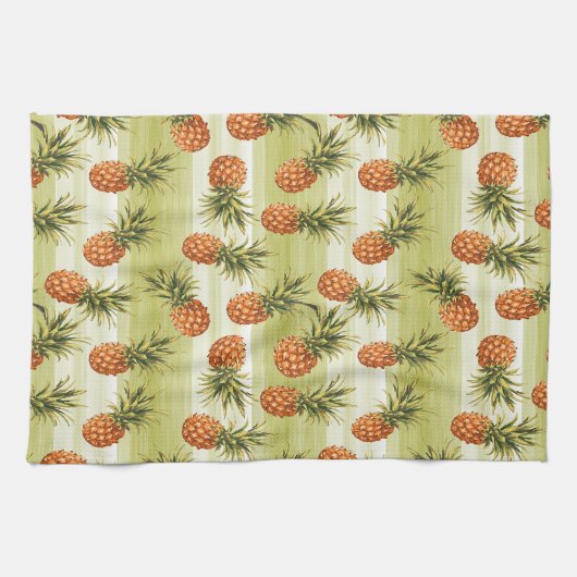 Grünes Orangen tropisches Ananas Fruchtmuster Geschirrtuch (Horizontal)
