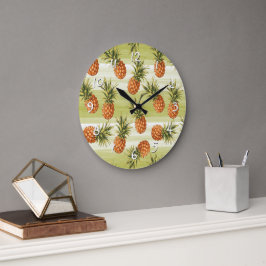 Grünes Orangen tropisches Ananas Fruchtmuster Große Wanduhr