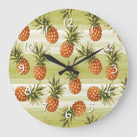 Grünes Orangen tropisches Ananas Fruchtmuster Große Wanduhr (Vorderseite)