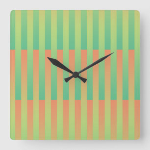 Grünes Orangenstreifen Quadratische Wanduhr