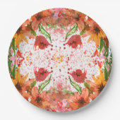 Grünes & Oranges modernes abstraktes Floral Pappteller (Vorderseite)