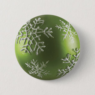 Grünes Ornament mit Schneeflocken Button