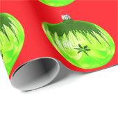 Grünes Ornament Rot Wrapping Paper Geschenkpapier (Rolleneckpunkt)