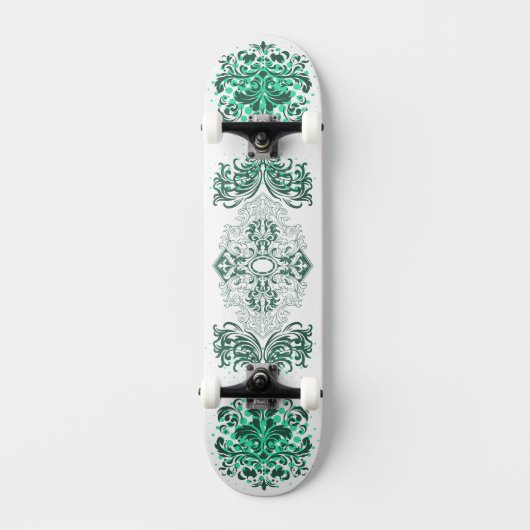 Grünes Ornamental Arabesque Skateboard (Vorderseite)