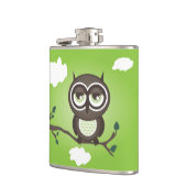Grünes Owl auf einer Branchenstelle Flachmann (Links)