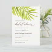 GRÜNES PALM LEAF WATERCOLOR FOLIAOR BRAUTPARTY EINLADUNG (Stehend Vorderseite)