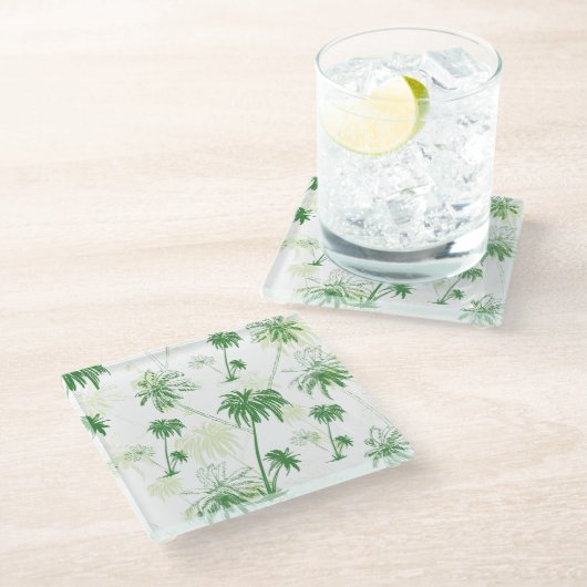 Grünes Palme-Muster Glasuntersetzer (Schrägansicht)