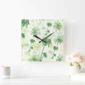 Grünes Palme-Muster Quadratische Wanduhr (Zuhause)