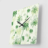 Grünes Palme-Muster Quadratische Wanduhr (Winkel)