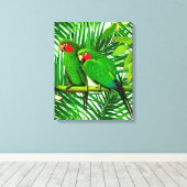 Grünes Papageienpaar im Dschungel Leinwanddruck (Insitu (Holzboden))