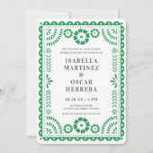 Grünes Papel Picado Inspiriert Einladung zur Hochz (Vorderseite)