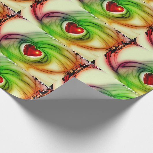 Grünes Papier für das Design von Shiny Red Heart Geschenkpapier (Ecke)