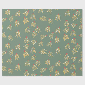 Grünes Papier mit goldenen Bäumen Geschenkpapier
