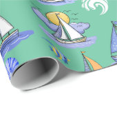 Grünes Papier zum Wrapping von Segelbooten Geschenkpapier (Rolleneckpunkt)