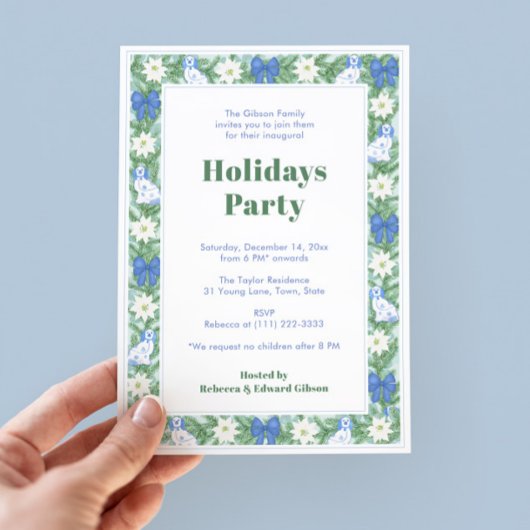 Grünes Party an den Grenzen Blau und Weiß Einladung