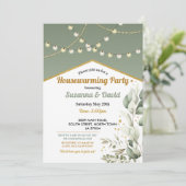 Grünes Party "Housewarming Spring Green Lights" Einladung (Stehend Vorderseite)