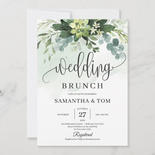 Grünes pastellfarbenes Wasserfarbenprächtiges Hoch Einladung (Vorderseite)