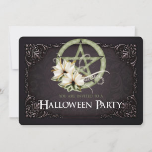 Grünes Pentagram Halloween-Party Einladung 2