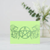 Grünes Pentagramm mit Schnörkeln Postkarte (Stehend Vorderseite)