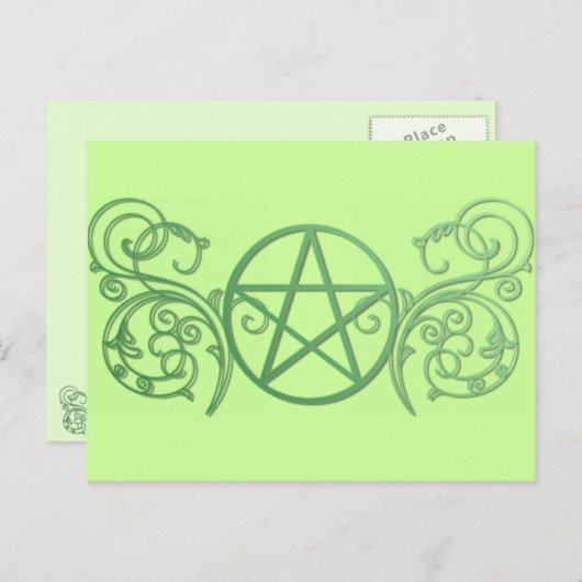 Grünes Pentagramm mit Schnörkeln Postkarte (Vorne/Hinten)