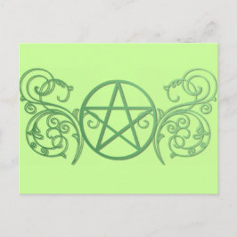 Grünes Pentagramm mit Schnörkeln Postkarte