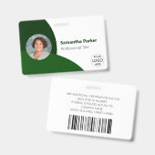 Grünes Personalisiertes Foto, Logo, Strichcode-Mit Ausweis (Front & Back)
