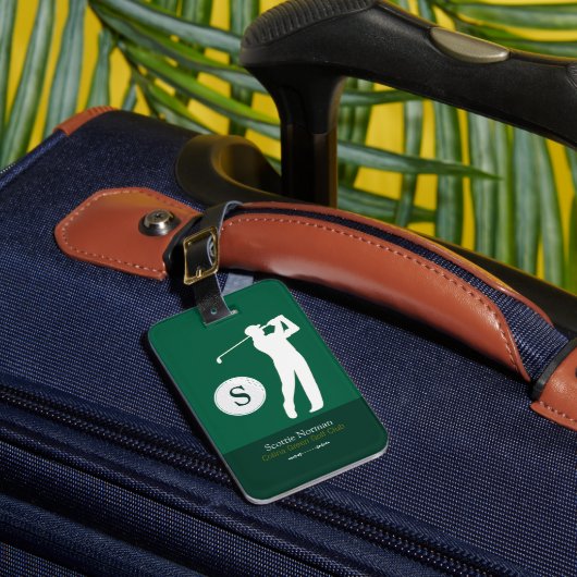 Grünes Personalisiertes Golfspieler-Monogramm Gepäckanhänger (Vorderseite Insitu 1)