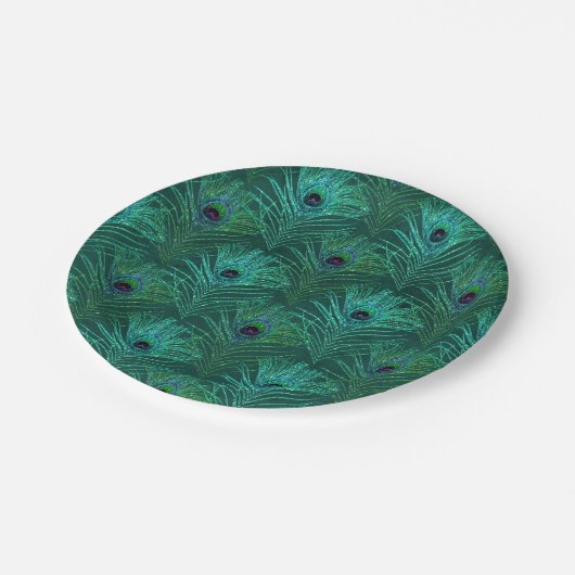 Grünes Pfauenfedermuster aus Vogelpfau Pappteller (Schrägansicht)