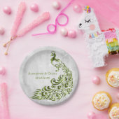 Grünes Pfauenleder-Hochzeitspapier Pappteller (Party)