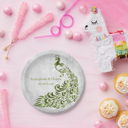 Grünes Pfauenleder-Hochzeitspapier Pappteller (Party)