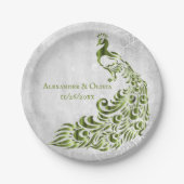 Grünes Pfauenleder-Hochzeitspapier Pappteller (Vorderseite)