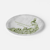 Grünes Pfauenleder-Hochzeitspapier Pappteller (Schrägansicht)