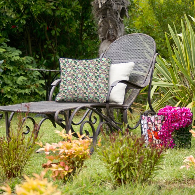 Grünes Pfefferbeige abstraktes geometrisches Muste Kissen (Von Creator hochgeladen)