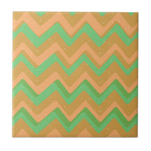 Grünes Pfirsich-Geometrisches Chevron-Zick-Zack-Mu Fliese