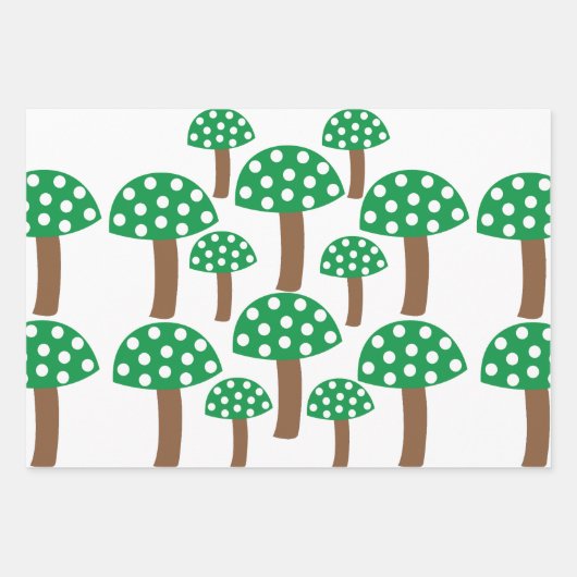 Grünes Pilzmuster Geschenkpapier Set (Vorderseite)