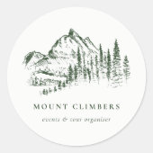 Grünes Pine Woods Mountain Sketch Klettern Camping Runder Aufkleber (Vorderseite)