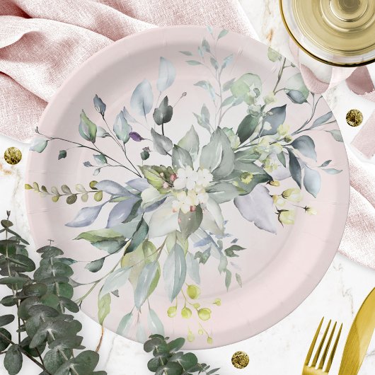 Grünes Pink Blush Brautparty Pappteller