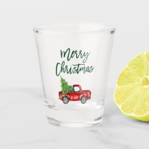 Grünes Pinselschreiben Vintag Truck Weihnachten Schnapsglas