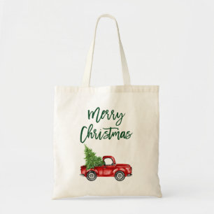 Grünes Pinselschreiben Vintager LKW Weihnachtsbau Tragetasche