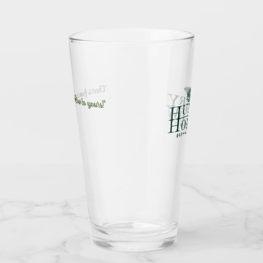 Grünes Pint-Glas mit Originallogo Glas (Rechts)