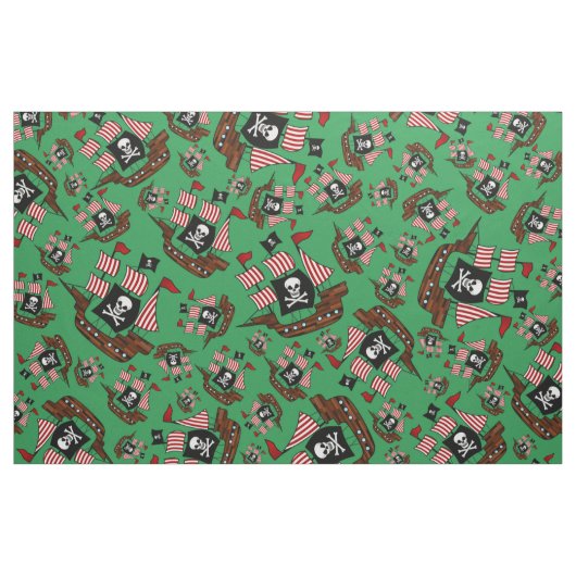 Grünes Piratenschiffsmuster Stoff (Yard (91,4 cm))