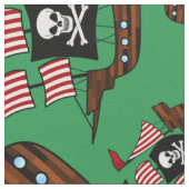 Grünes Piratenschiffsmuster Stoff (Nahaufnahme)