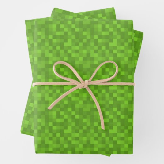 Grünes Pixelmuster Retro-8-Bit-Gaming Geschenkpapier Set (Beispiel)
