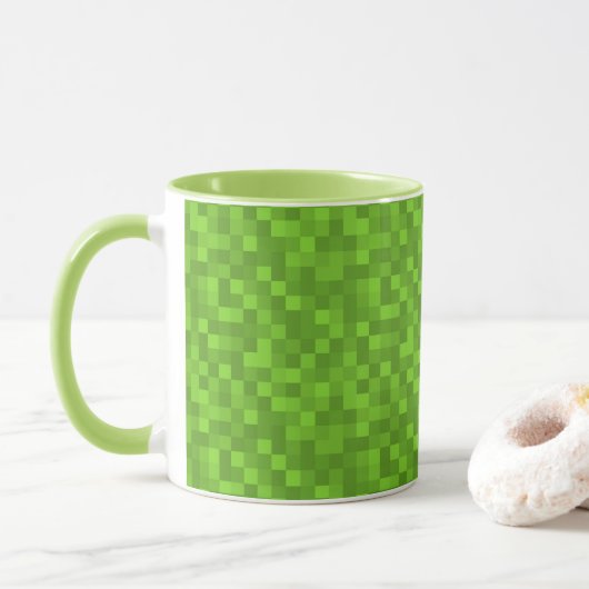 Grünes Pixelmuster Retro 8-Bit Gaming Tasse (Mit Donut)