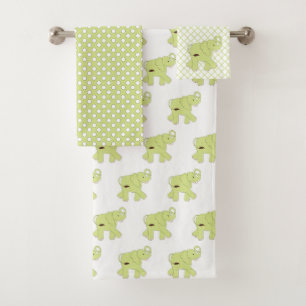Grünes Polka-Punkt-Elefant-Bad-Tuch-Set Badhandtuch Set