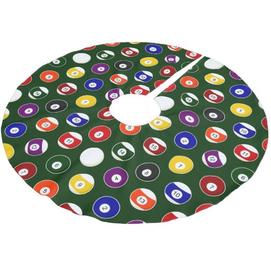 Grünes Pool-Ball-Billard-Muster Polyester Weihnachtsbaumdecke (Schrägansicht)