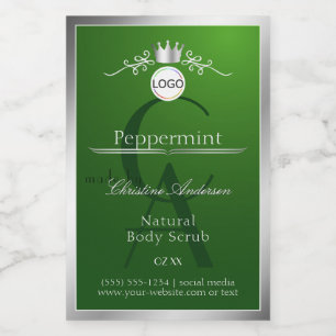 Grünes Produktlabel Silberrahmen-Logo und Monogram Lebensmitteletikett