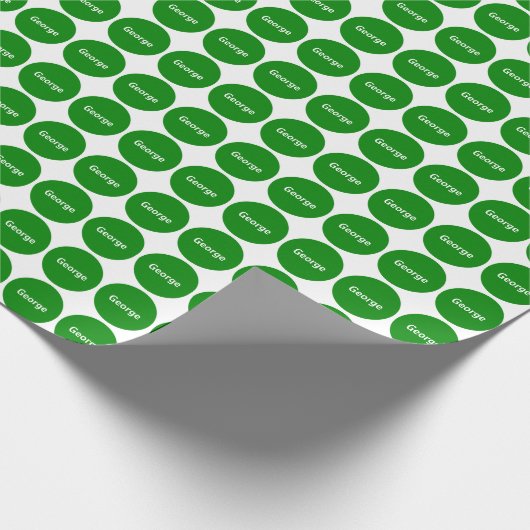 Grünes Punkt-Muster auf Weiß mit Namen Geschenkpapier (Ecke)